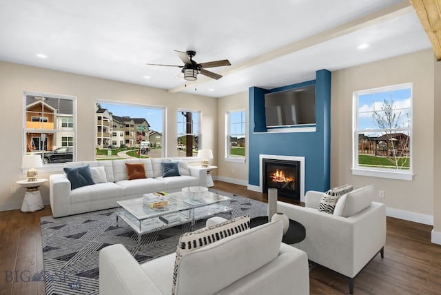 1650 Windrow, Bozeman, MT 59718 - living area featuring baseboards, wood finished floors, a ceiling fan, and recessed lighting