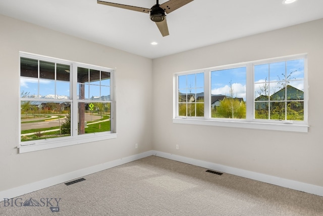 1650 Windrow, Bozeman, MT 59718 - unfurnished room with baseboards, light carpet, a ceiling fan, and recessed lighting