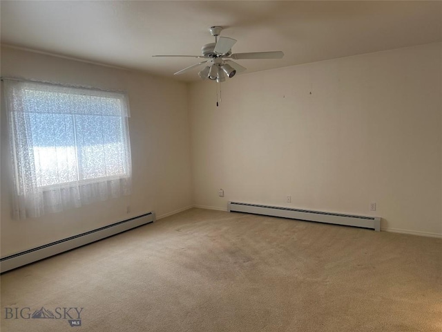 2921 Mammoth, Butte, MT 59701 - spare room with a baseboard heating unit, a ceiling fan, carpet floors, and baseboards