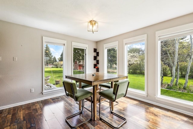dining area featuring healthy amount of natural light, baseboards, and wood finished floors
