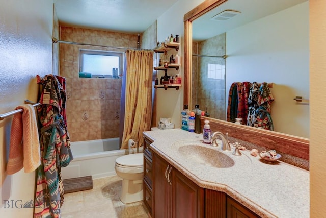 1816 S Rouse, Bozeman, MT 59715 - bathroom featuring shower / bath combo, toilet, vanity, and tile patterned flooring