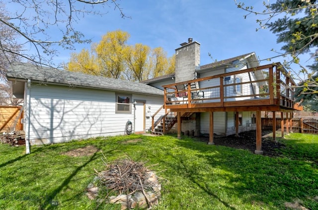 1816 S Rouse, Bozeman, MT 59715 - back of property featuring stairway, a deck, a chimney, and a shingled roof