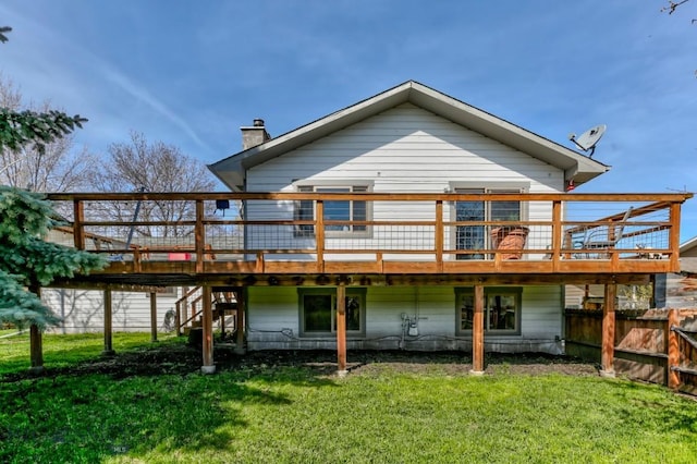 1816 S Rouse, Bozeman, MT 59715 - rear view of property featuring a wooden deck, a chimney, and stairway