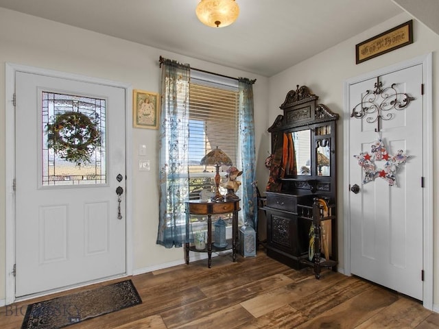 foyer featuring wood finished floors