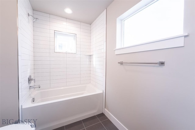 440 Meriwether Ave, Bozeman, MT 59718 - full bathroom with tile patterned flooring, baseboards,  shower combination, and recessed lighting