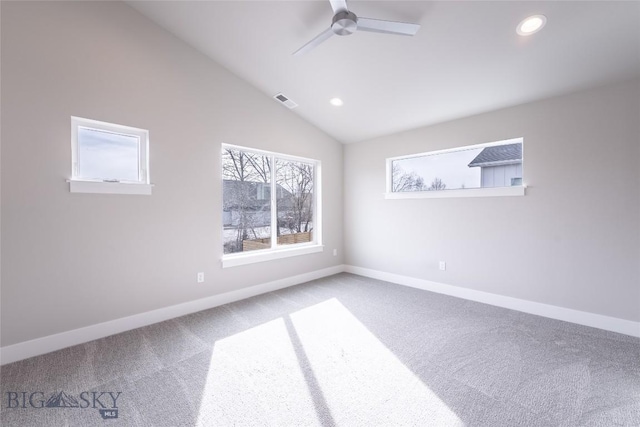 440 Meriwether Ave, Bozeman, MT 59718 - empty room with carpet floors, baseboards, a ceiling fan, recessed lighting, and lofted ceiling