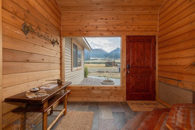 28 Loch Leven Rd, Livingston, MT 59047 - doorway to outside featuring wooden walls and a mountain view