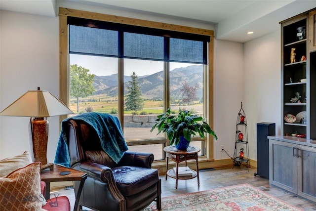 419 Upper Autumn Ridge Rd, Bozeman, MT 59715 - living area with a mountain view, light wood-style floors, and recessed lighting