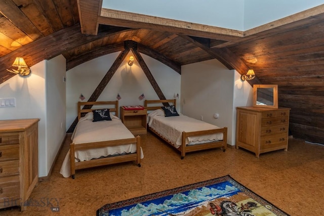bedroom with wood ceiling