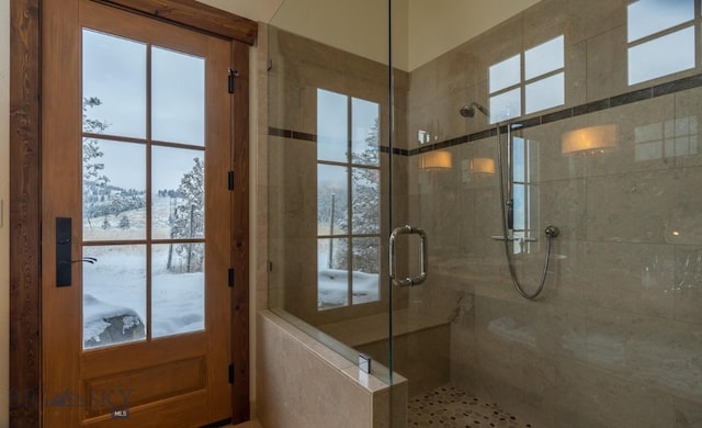 bathroom with a stall shower