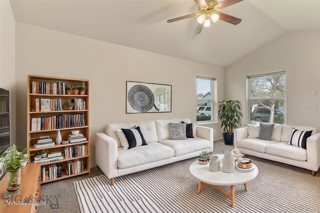 550 Green Tree, Belgrade, MT 59714 - carpeted living area with lofted ceiling and ceiling fan