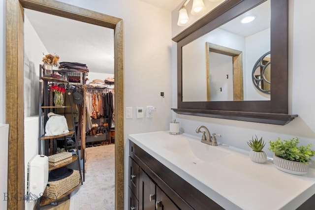 bathroom with vanity and a spacious closet