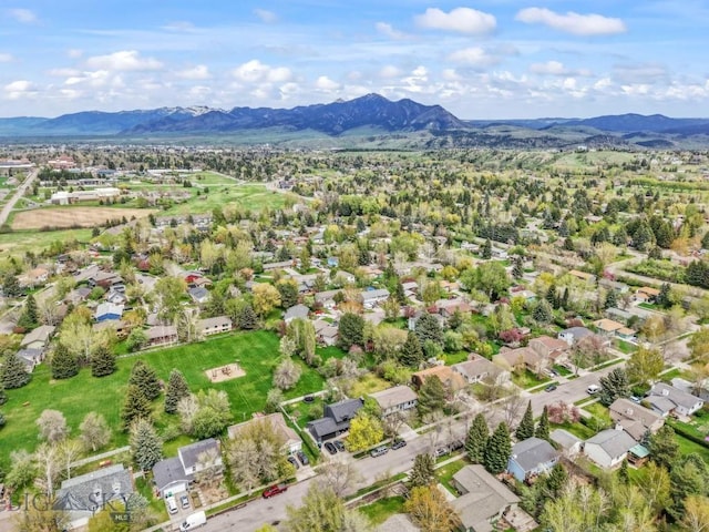 aerial view of residential area with a mountain backdrop