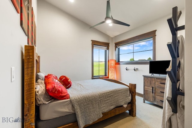 200 Miller Point Pl, Belgrade, MT 59714 - bedroom with lofted ceiling, carpet, baseboards, and ceiling fan