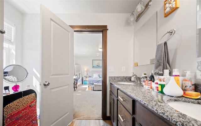 705 Halfpipe St Unit B, Belgrade, MT 59714 - bathroom featuring connected bathroom, double vanity, and wood finished floors