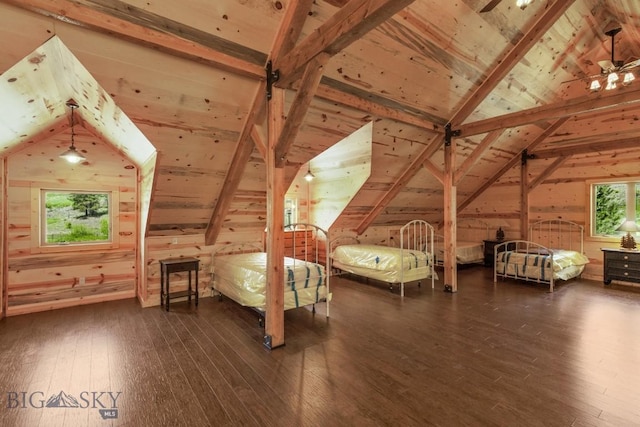 101 W Bridger Creek Rd, Big Timber, MT 59011 - unfurnished bedroom featuring dark wood-style flooring, wood ceiling, and wood walls