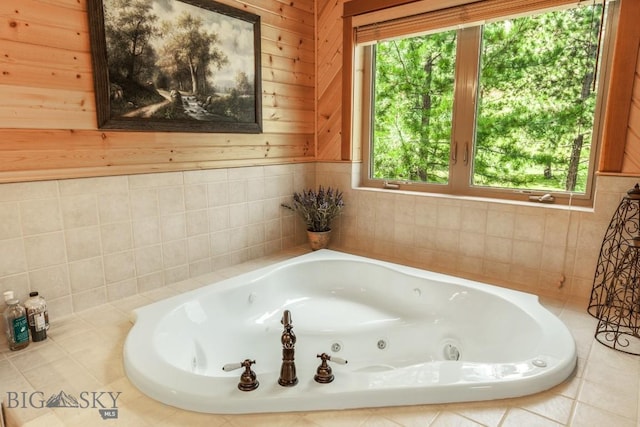 101 W Bridger Creek Rd, Big Timber, MT 59011 - full bath with plenty of natural light, a tub with jets, and wood walls