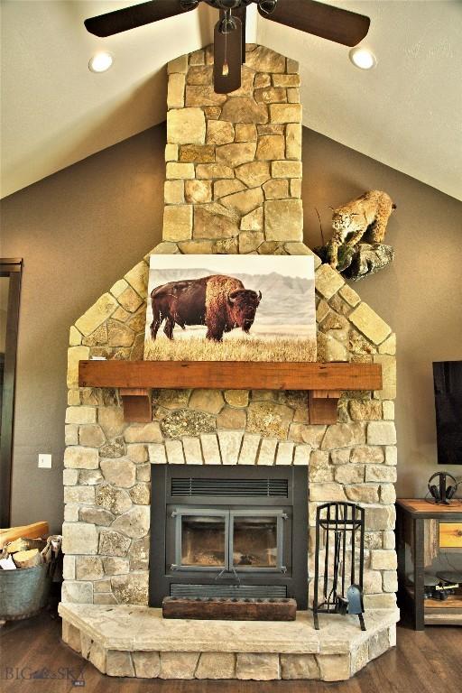 7 N Lewis And Clark Trl, Whitehall, MT 59759 - detailed view of a ceiling fan, a fireplace, and wood finished floors
