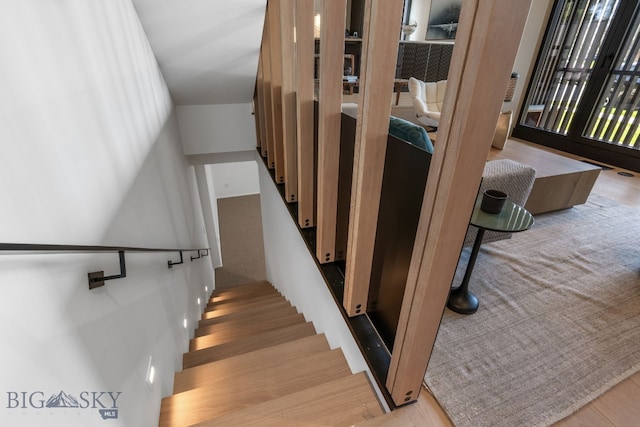 staircase with wood finished floors