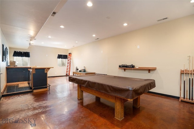 508 Coral Dr, Belgrade, MT 59714 - playroom with concrete flooring, baseboards, recessed lighting, and pool table