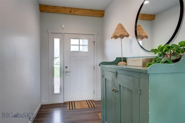 36 Sante Fe, Three Forks, MT 59752 - foyer entrance with dark wood-style floors, beam ceiling, and baseboards