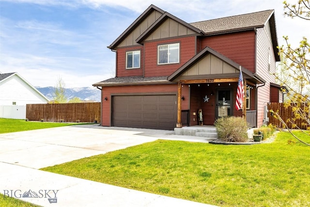 1602 Ingomar Blvd, Belgrade, MT 59714 - craftsman inspired home with board and batten siding, a garage, concrete driveway, and a mountain view
