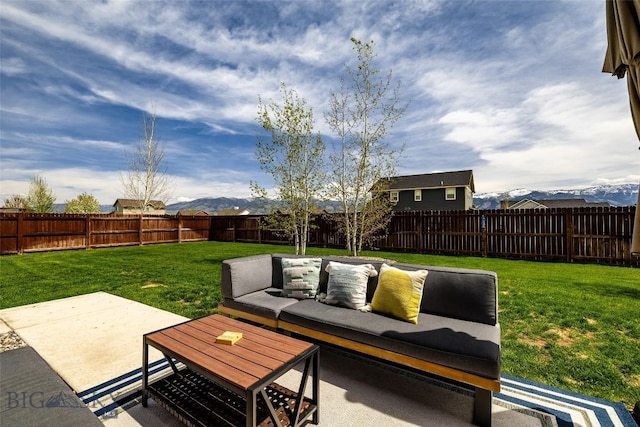 1602 Ingomar Blvd, Belgrade, MT 59714 - view of patio / terrace featuring an outdoor hangout area and a mountain view