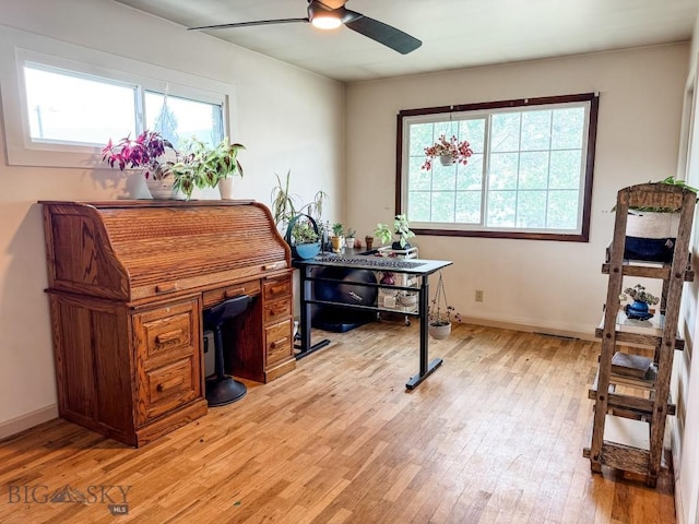 607 Meadowlark Ln, Livingston, MT 59047 - office area featuring a ceiling fan, light wood-style floors, and plenty of natural light