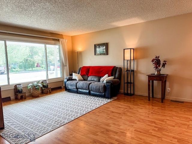 607 Meadowlark Ln, Livingston, MT 59047 - living area featuring light wood-style floors, a textured ceiling, and baseboards
