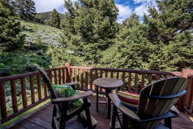 deck with a forest view