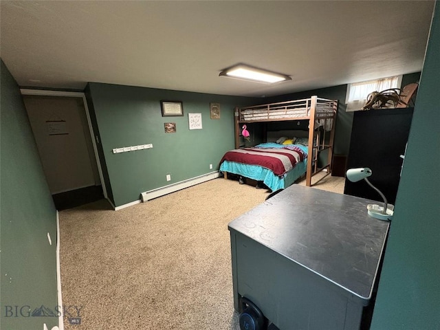 bedroom featuring a baseboard radiator and carpet floors