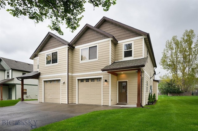 128 Droulliard Ave, Bozeman, MT 59718 - view of front facade with a garage, driveway, and a front lawn