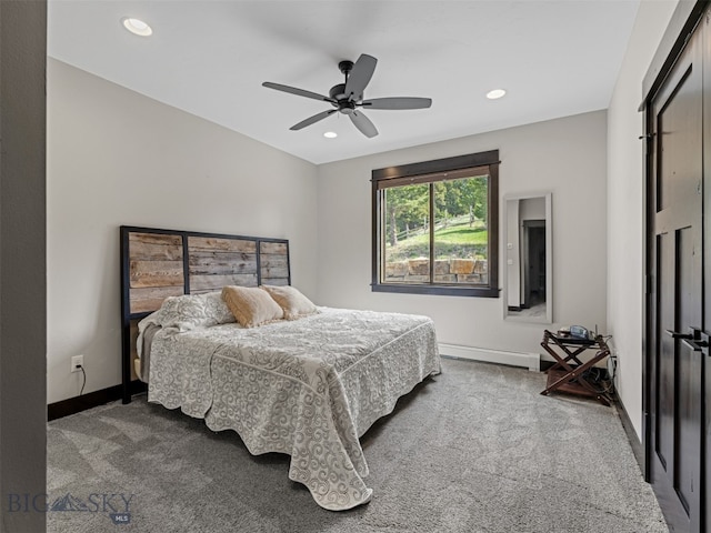 449 Minni Hall Rd, Bozeman, MT 59715 - carpeted bedroom with a baseboard heating unit, recessed lighting, baseboards, and a ceiling fan