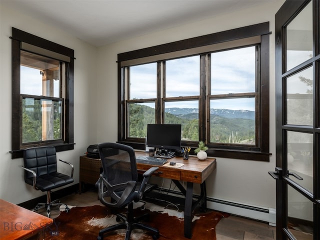 449 Minni Hall Rd, Bozeman, MT 59715 - office area featuring baseboard heating, healthy amount of natural light, and wood finished floors
