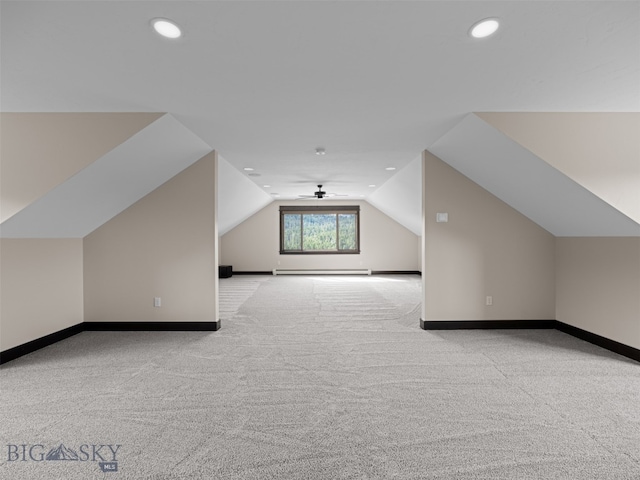 449 Minni Hall Rd, Bozeman, MT 59715 - additional living space with carpet, vaulted ceiling, recessed lighting, baseboard heating, and a ceiling fan