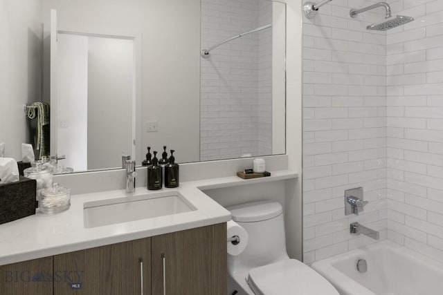 full bathroom featuring toilet, shower / bathtub combination, and vanity