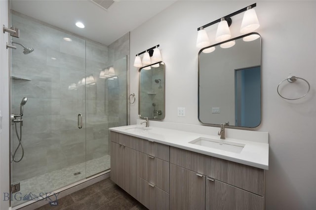 3030 Autumn Grove St Unit C, Bozeman, MT 59718 - full bath featuring a shower stall, double vanity, and tile patterned flooring