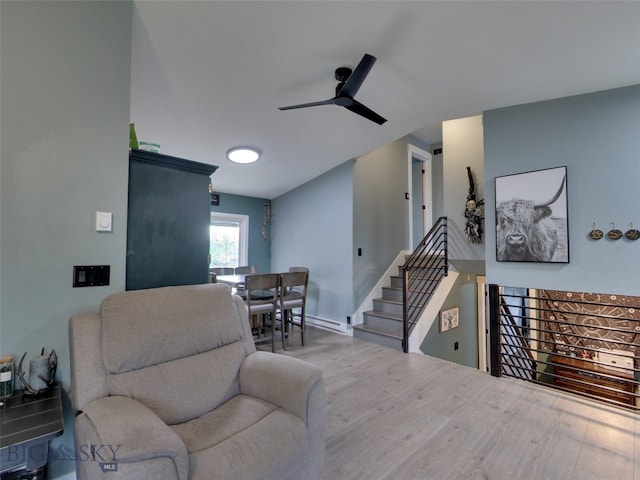 902 E Gallatin Ave, Belgrade, MT 59714 - living room with a ceiling fan, stairway, and wood finished floors