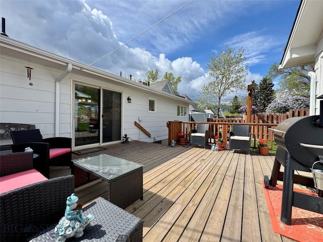 205 E Chinook St, Livingston, MT 59047 - wooden deck featuring an outdoor living space and fence