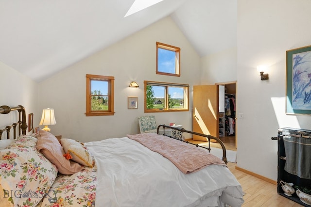530 W Hulbert Rd, Bozeman, MT 59718 - bedroom with light wood-style floors, a skylight, lofted ceiling, and a spacious closet