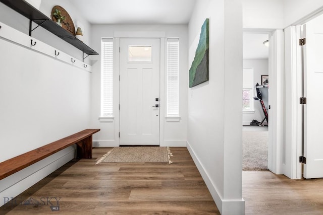 1506 Wild Bill Way, Belgrade, MT 59714 - mudroom featuring wood finished floors, plenty of natural light, and baseboards