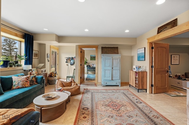 1220 Green Valley Way, Bozeman, MT 59715 - living area with recessed lighting and light tile patterned flooring