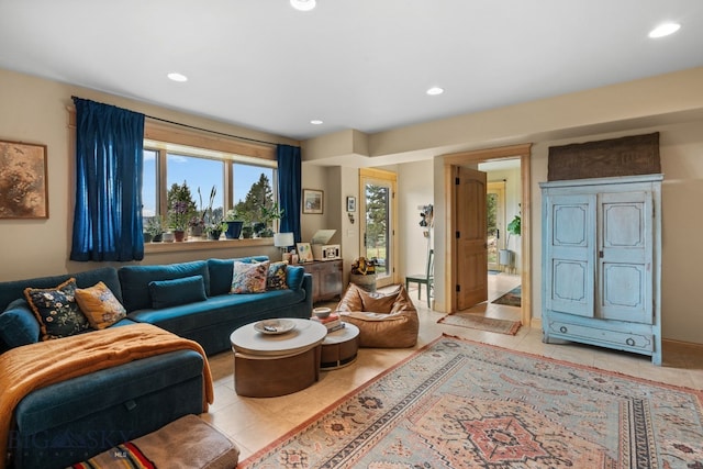 1220 Green Valley Way, Bozeman, MT 59715 - living room featuring light tile patterned floors and recessed lighting