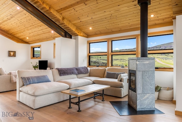 94 Rock Castle Rd, Manhattan, MT 59741 - living area with wood ceiling, hardwood / wood-style floors, and recessed lighting