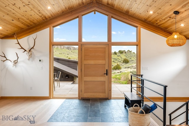 94 Rock Castle Rd, Manhattan, MT 59741 - foyer featuring wooden ceiling, vaulted ceiling, and recessed lighting