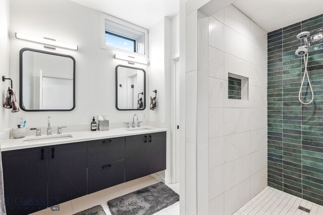 94 Rock Castle Rd, Manhattan, MT 59741 - full bath with double vanity, a tile shower, and tile patterned floors
