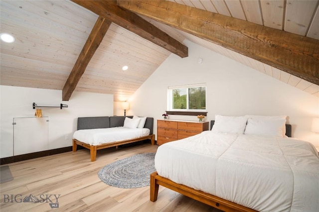 17450 Wilson Creek Rd, Gallatin Gateway, MT 59730 - bedroom with light wood-style floors, wood ceiling, and recessed lighting