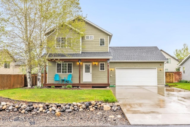185 Chestnut Grove Ave, Bozeman, MT 59718 - view of front of house with a porch, driveway, an attached garage, and a shingled roof