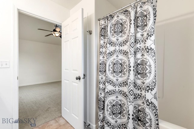 185 Chestnut Grove Ave, Bozeman, MT 59718 - full bathroom featuring a shower with curtain and ceiling fan