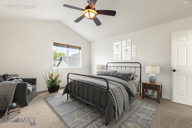 185 Chestnut Grove Ave, Bozeman, MT 59718 - carpeted bedroom featuring vaulted ceiling and ceiling fan